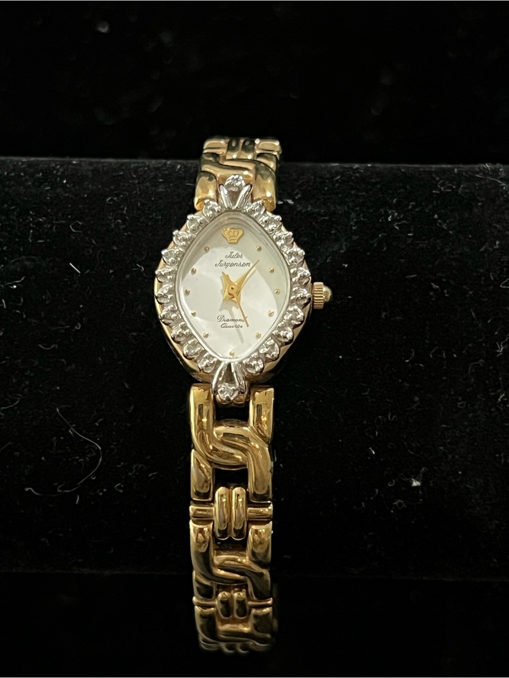Vintage Jules Jurgensen Diamond Quartz Watch Gold Plated Oval Bracelet